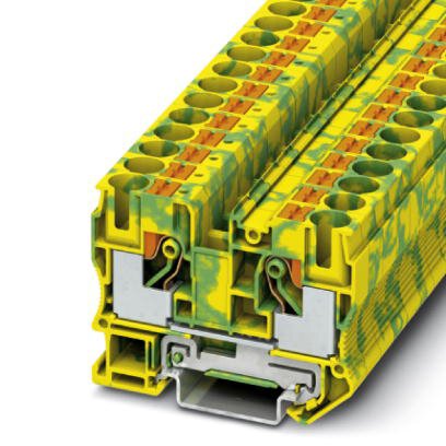 Phoenix Contact Ground - Feed-Through Terminal Block; PT 10-PE; 1-Level; #20 - #6; Push-In Connection; Gray